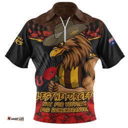 Hawthorn Zip Polo Shirt ANZAC Day Not For Victory For Remembrance