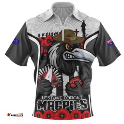 Collingwood Zip Polo Shirt Lest We Forget In Eternal Honor And Duty