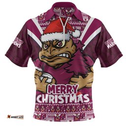 Queensland Maroons Zip Polo Shirt Merry Christmas Festive Spirit Edition