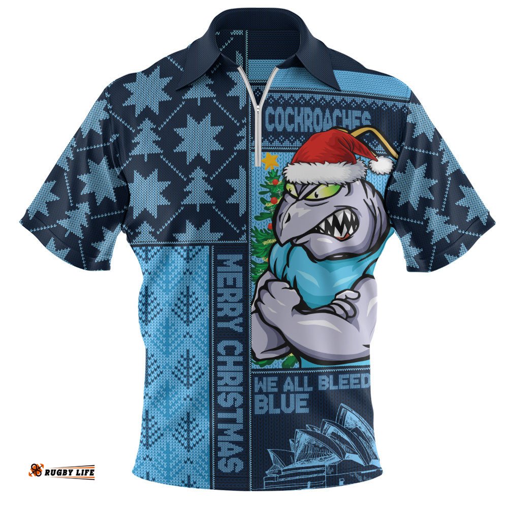 New South Wales Blues Zip Polo Shirt Winter Knit Magic Holiday Spirit