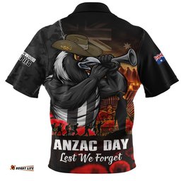 Collingwood Zip Polo Shirt ANZAC Day Lest We Forget Red Poppy And Honor The Brave Tribute