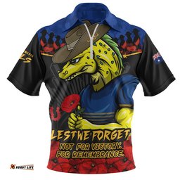 Parramatta Eels Zip Polo Shirt ANZAC Day Red Poppy And Brave Hearts Remembrance