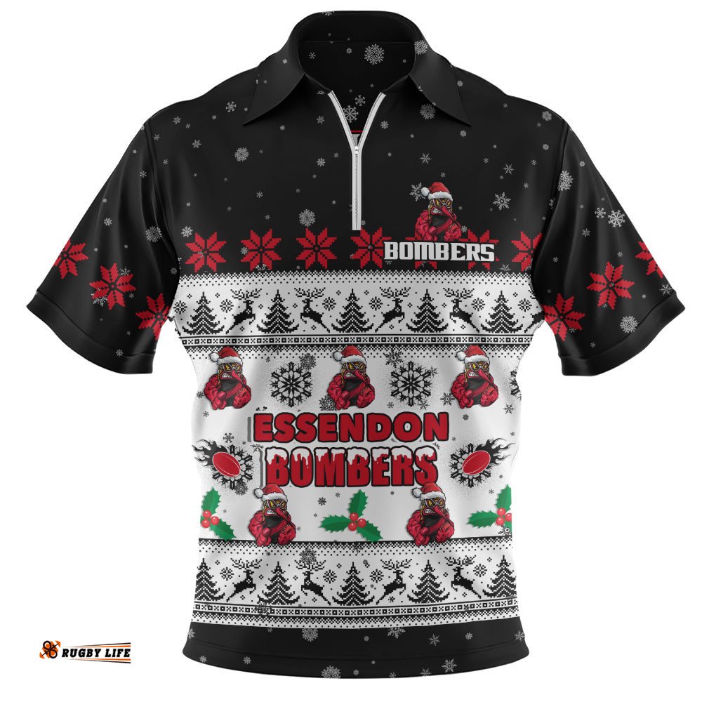 Essendon Zip Polo Shirt Special Ugly Christmas Holiday Footy Fans