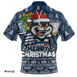 Geelong Cats Zip Polo Shirt Festive Holiday Merry Christmas Vibe