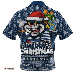 Geelong Cats Zip Polo Shirt Festive Holiday Merry Christmas Vibe
