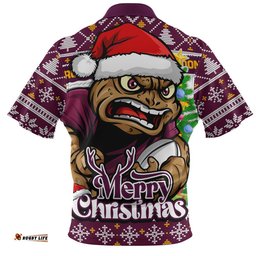 Queensland Maroons Zip Polo Shirt Merry Christmas Game Day Knit Style Team Edition