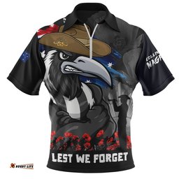 Collingwood Zip Polo Shirt ANZAC Inspired Football Fan Memorial Design