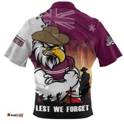 Manly Warringah Sea Eagles Zip Polo Shirt Anzac Day Lest We Forget Silent Dawn