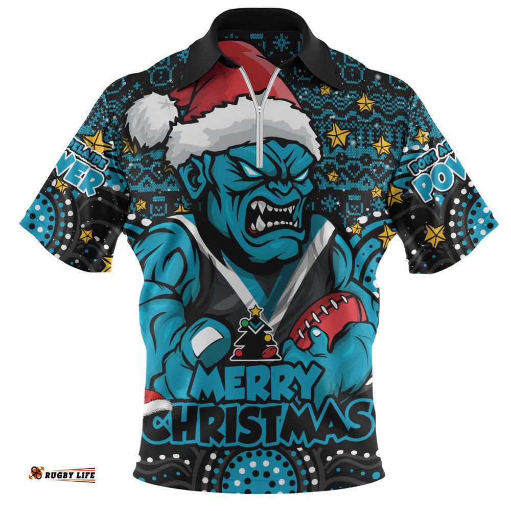 Port Adelaide Zip Polo Shirt Ugly Christmas Knit Patterns Vintage Jersey