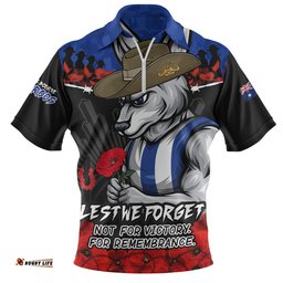 North Melbourne Zip Polo Shirt ANZAC Day Not For Victory For Remembrance