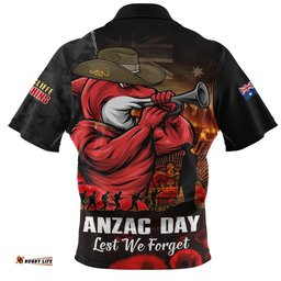 Redcliffe Dolphins Zip Polo Shirt Anzac Day Rising Dawn Ceremony Lest We Forget Courage