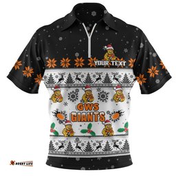 GWS GIANTS Zip Polo Shirt Special Ugly Christmas Holiday Footy Fans