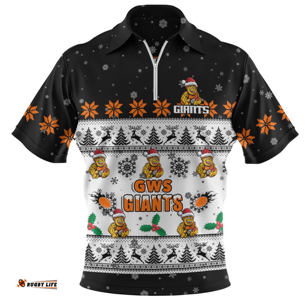 GWS GIANTS Zip Polo Shirt Special Ugly Christmas Holiday Footy Fans