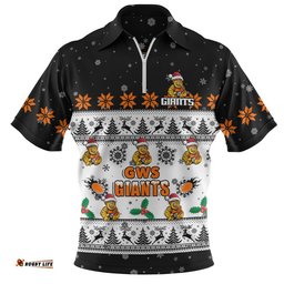 GWS GIANTS Zip Polo Shirt Special Ugly Christmas Holiday Footy Fans