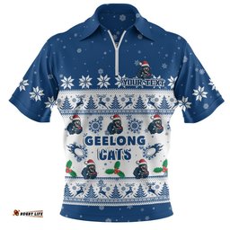 Geelong Cats Zip Polo Shirt Special Ugly Christmas Holiday Footy Fans