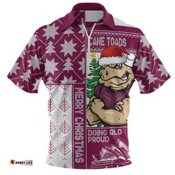 Queensland Maroons Zip Polo Shirt Winter Knit Magic Holiday Spirit
