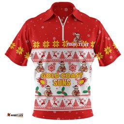 Gold Coast SUNS Zip Polo Shirt Special Ugly Christmas Holiday Footy Fans