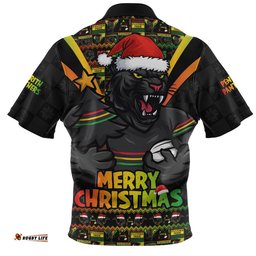 Penrith Panthers Zip Polo Shirt Merry Christmas Festive Spirit Edition