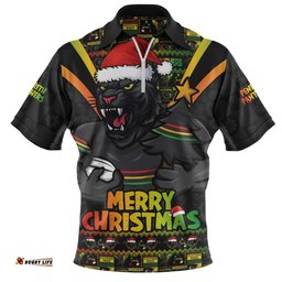 Penrith Panthers Zip Polo Shirt Merry Christmas Festive Spirit Edition
