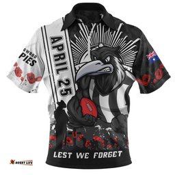 Collingwood Zip Polo Shirt Anzac Day Lest We Forget Memorial
