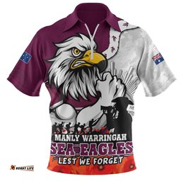 Manly Warringah Sea Eagles Zip Polo Shirt Anzac Day Remembrance Of Courage Loyalty Valor
