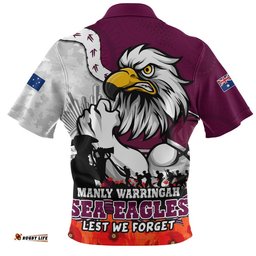 Manly Warringah Sea Eagles Zip Polo Shirt Anzac Day Remembrance Of Courage Loyalty Valor