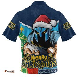 Gold Coast Titans Zip Polo Shirt Santa Scoring Touchdown On Christmas Game Day