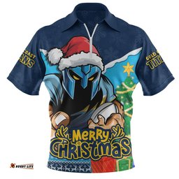 Gold Coast Titans Zip Polo Shirt Santa Scoring Touchdown On Christmas Game Day