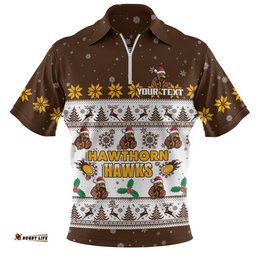 Hawthorn Zip Polo Shirt Special Ugly Christmas Holiday Footy Fans