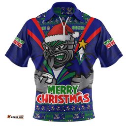 New Zealand Warriors Zip Polo Shirt Merry Christmas Festive Spirit Edition