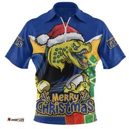Parramatta Eels Zip Polo Shirt Santa Scoring Touchdown On Christmas Game Day
