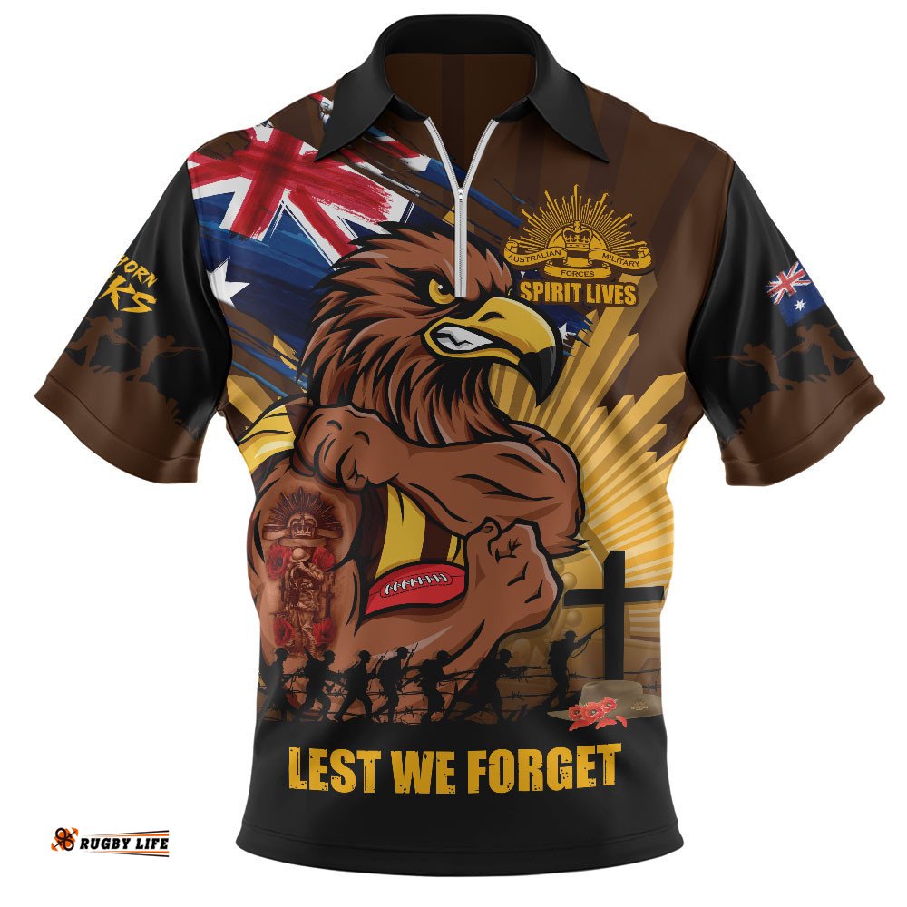 Hawthorn Zip Polo Shirt ANZAC Day Honour And Football Legacy