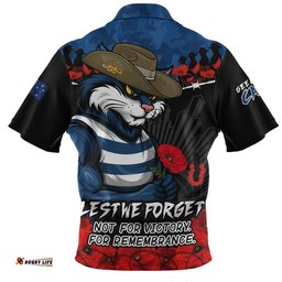 Geelong Cats Zip Polo Shirt ANZAC Day Not For Victory For Remembrance