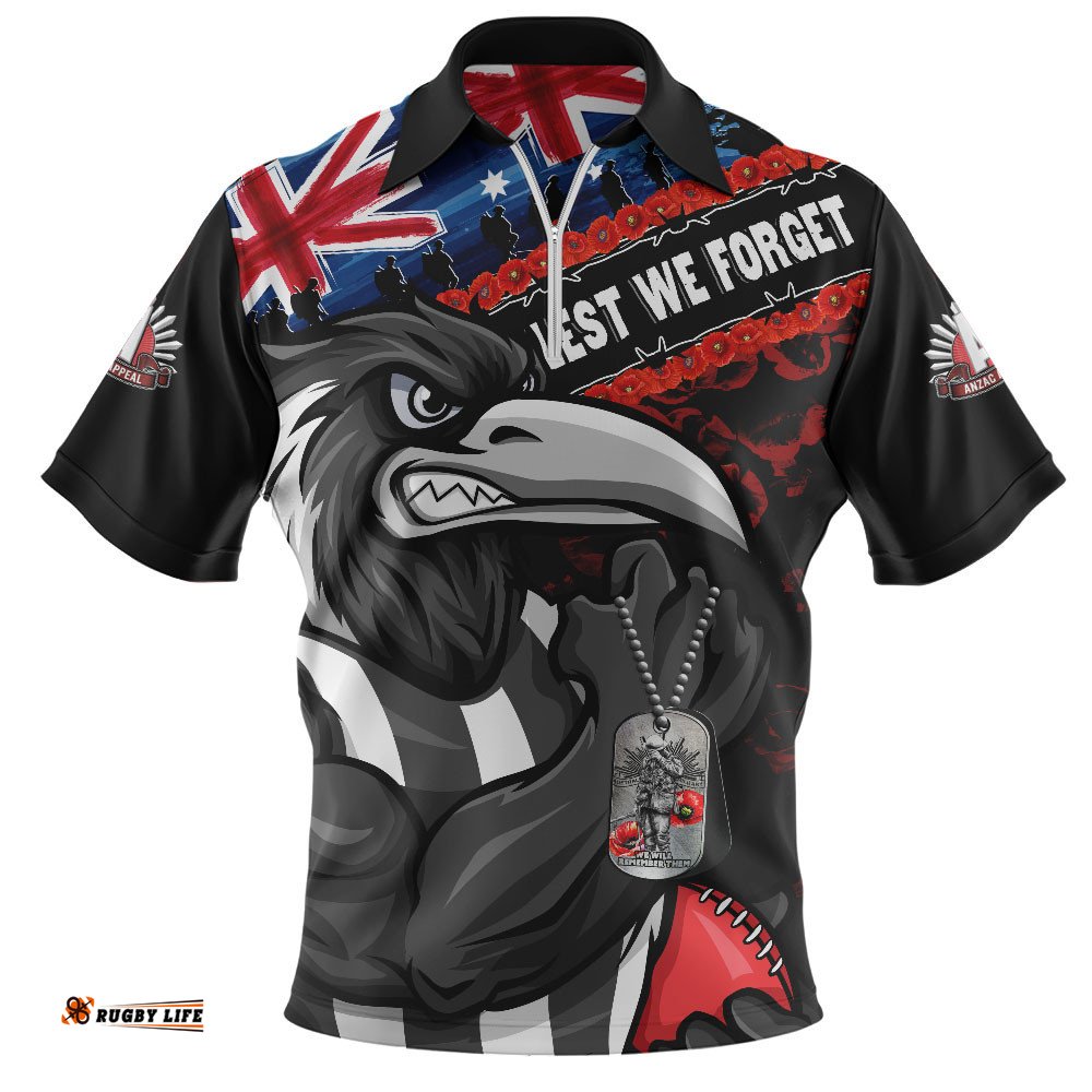 Collingwood Zip Polo Shirt Lest We Forget Eternal Honor
