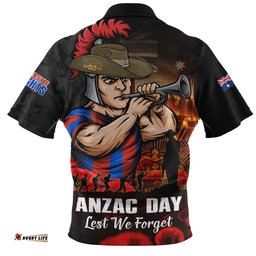 Newcastle Knights Zip Polo Shirt Anzac Day Rising Dawn Ceremony Lest We Forget Courage