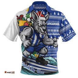 North Melbourne Zip Polo Shirt Christmas Holiday Santa Rides The Waves
