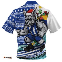 North Melbourne Zip Polo Shirt Christmas Holiday Santa Rides The Waves