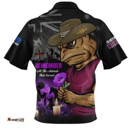 Queensland Maroons Zip Polo Shirt Anzac Day Purple Poppy And Animals That Served