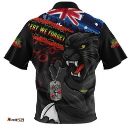 Penrith Panthers Zip Polo Shirt Anzac Remembrance Of The Fallen