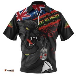 Penrith Panthers Zip Polo Shirt Anzac Remembrance Of The Fallen