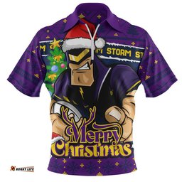 Melbourne Storm Zip Polo Shirt Merry Christmas Game Day Knit Style Team Edition