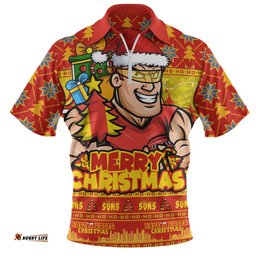 Gold Coast SUNS Zip Polo Shirt Festive Holiday Merry Christmas Vibe
