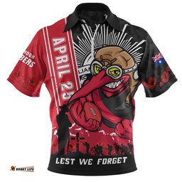 Essendon Zip Polo Shirt Anzac Day Lest We Forget Memorial