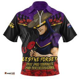 Melbourne Storm Zip Polo Shirt ANZAC Day Red Poppy And Brave Hearts Remembrance