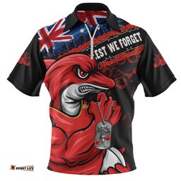 Redcliffe Dolphins Zip Polo Shirt Anzac Remembrance Of The Fallen