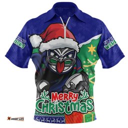 New Zealand Warriors Zip Polo Shirt Santa Scoring Touchdown On Christmas Game Day