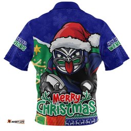 New Zealand Warriors Zip Polo Shirt Santa Scoring Touchdown On Christmas Game Day