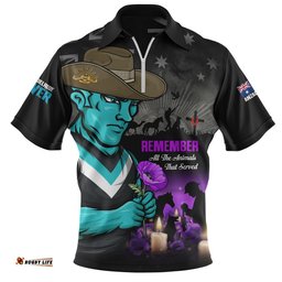 Port Adelaide Zip Polo Shirt Anzac Day In Memory Of Animals That Served