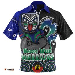 New Zealand Warriors Zip Polo Shirt NAIDOC Week 50 Years Of Deadly Indigenous Pattern
