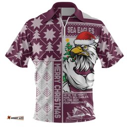 Manly Warringah Sea Eagles Zip Polo Shirt Christmas Magic Knit Style Winter Glow